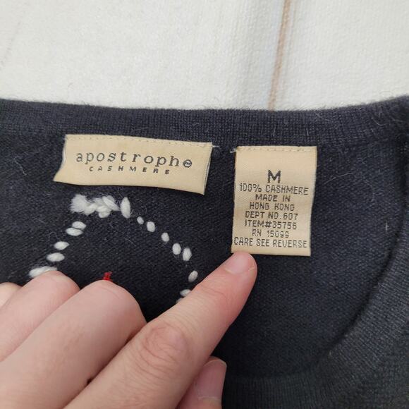 Apostrophe 100% cashmere Christmas holiday cardigan sweater embellishments - Picture 5 of 8